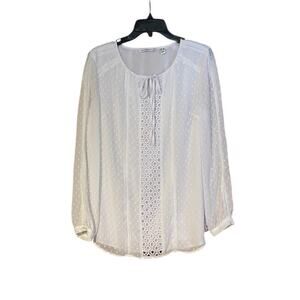 Isaac Mizrahi Live! White Size 10 Swiss Dot Chiffon Woven Peasant Blouse Top